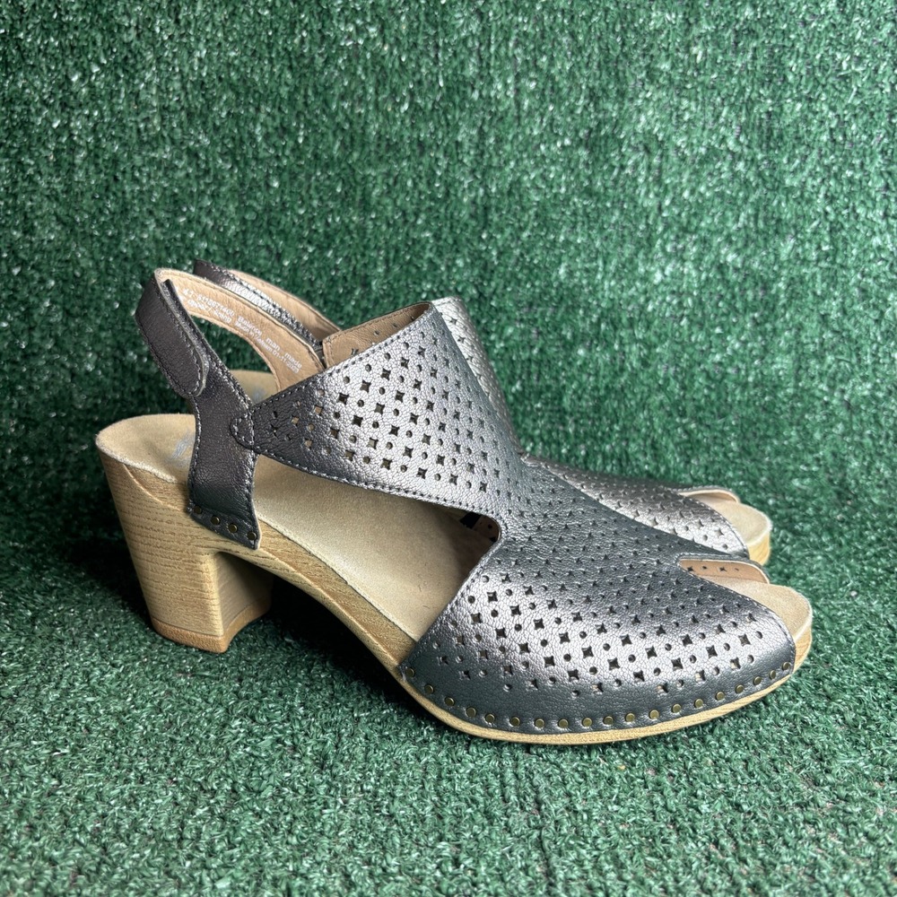 Dansko Teagan Perforated Leather Slingback Sandal Gunmetal Metallic Womens Sz 11